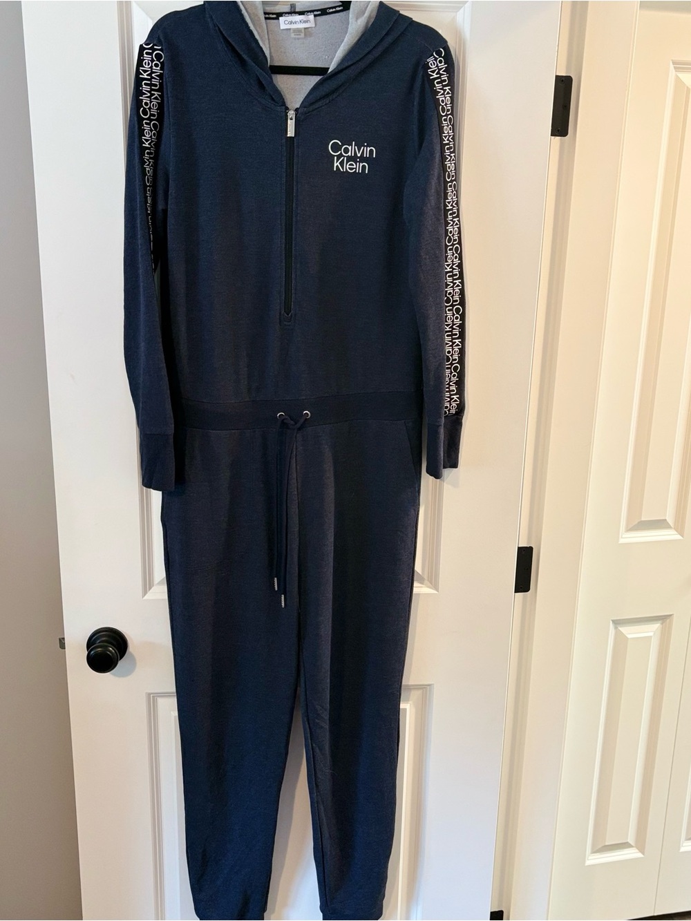 Calvin Klein Navy Hooded Jumpsuit jogger with Logo sleeve Trim